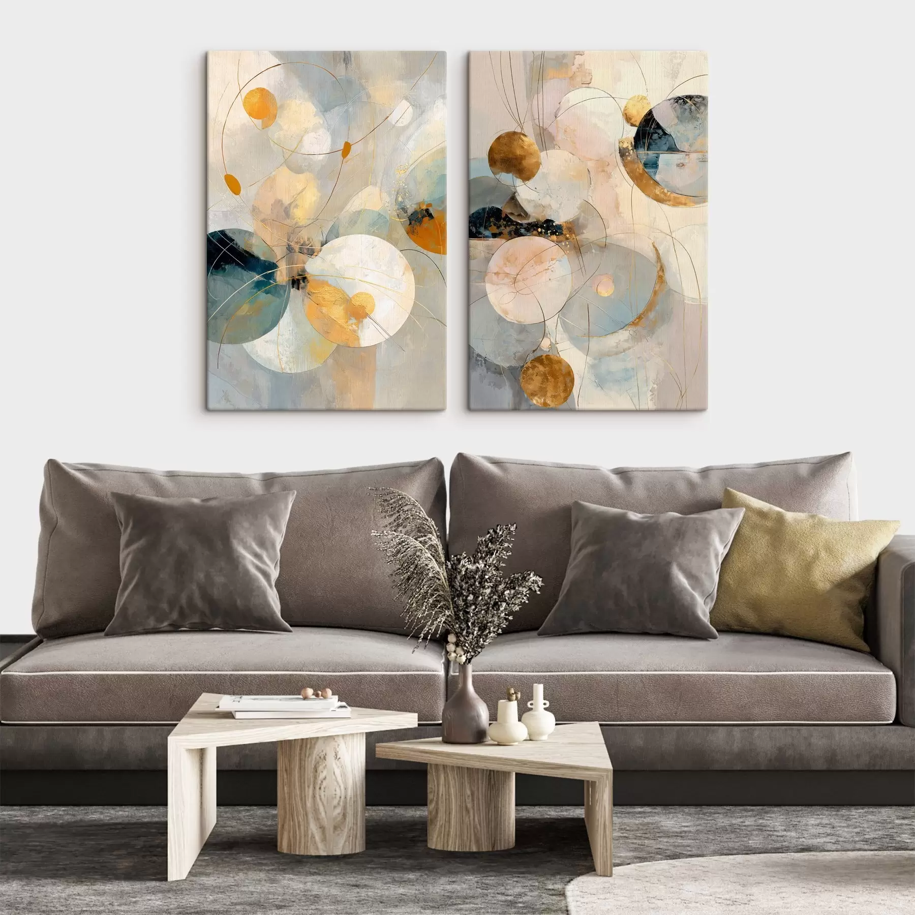 Glezna Dekoratīvā māksla zilo-krēmkrāsas toņos ar maigu gaismas efektu m30039