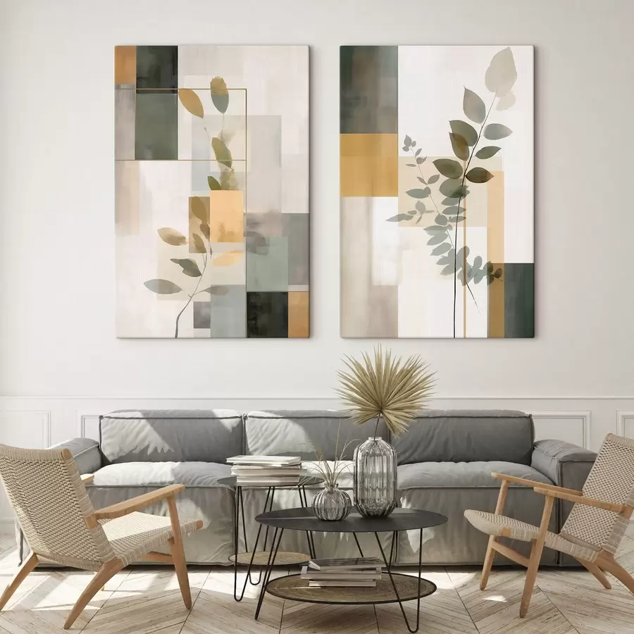 Glezna Ģeometriska abstrakcija ar lapu zariem m30128