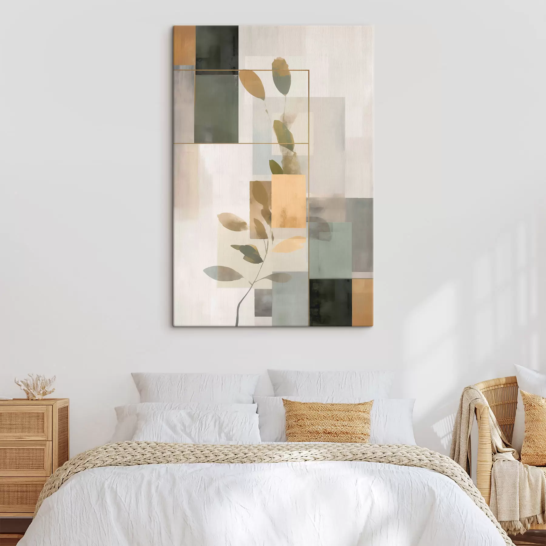 Glezna Ģeometriska abstrakcija ar lapu zariem s48020