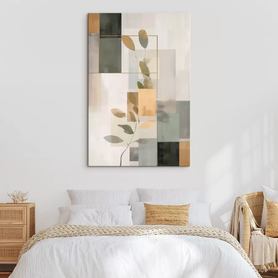 Glezna Ģeometriska abstrakcija ar lapu zariem s48020