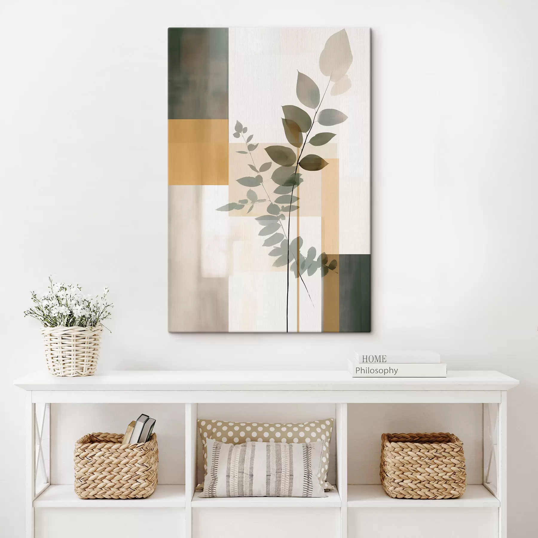 Glezna Ģeometriska abstrakcija ar lapu zariem s48171