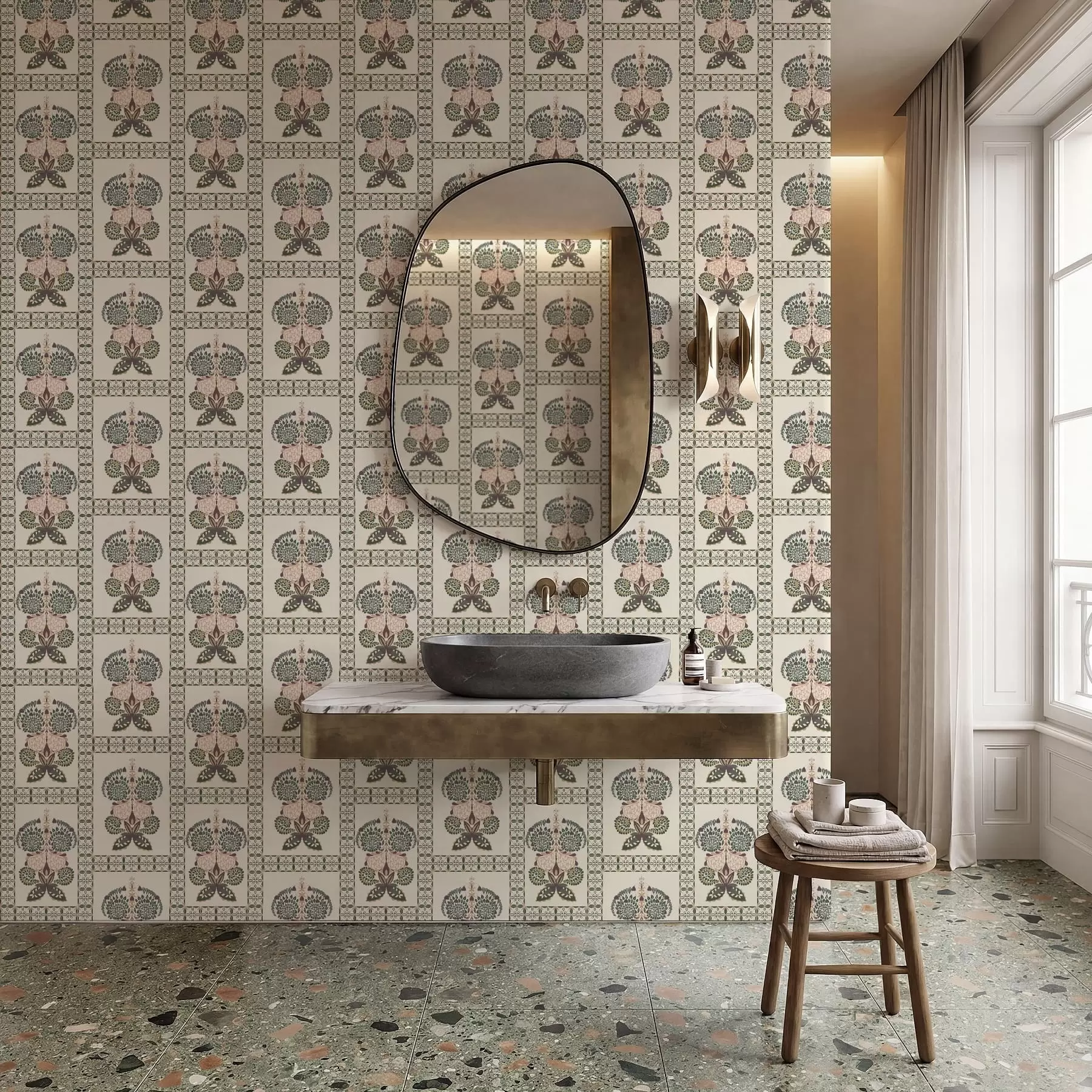 Fototapetes Dekoratīvs raksts ar tauriņiem un ziediem a01125