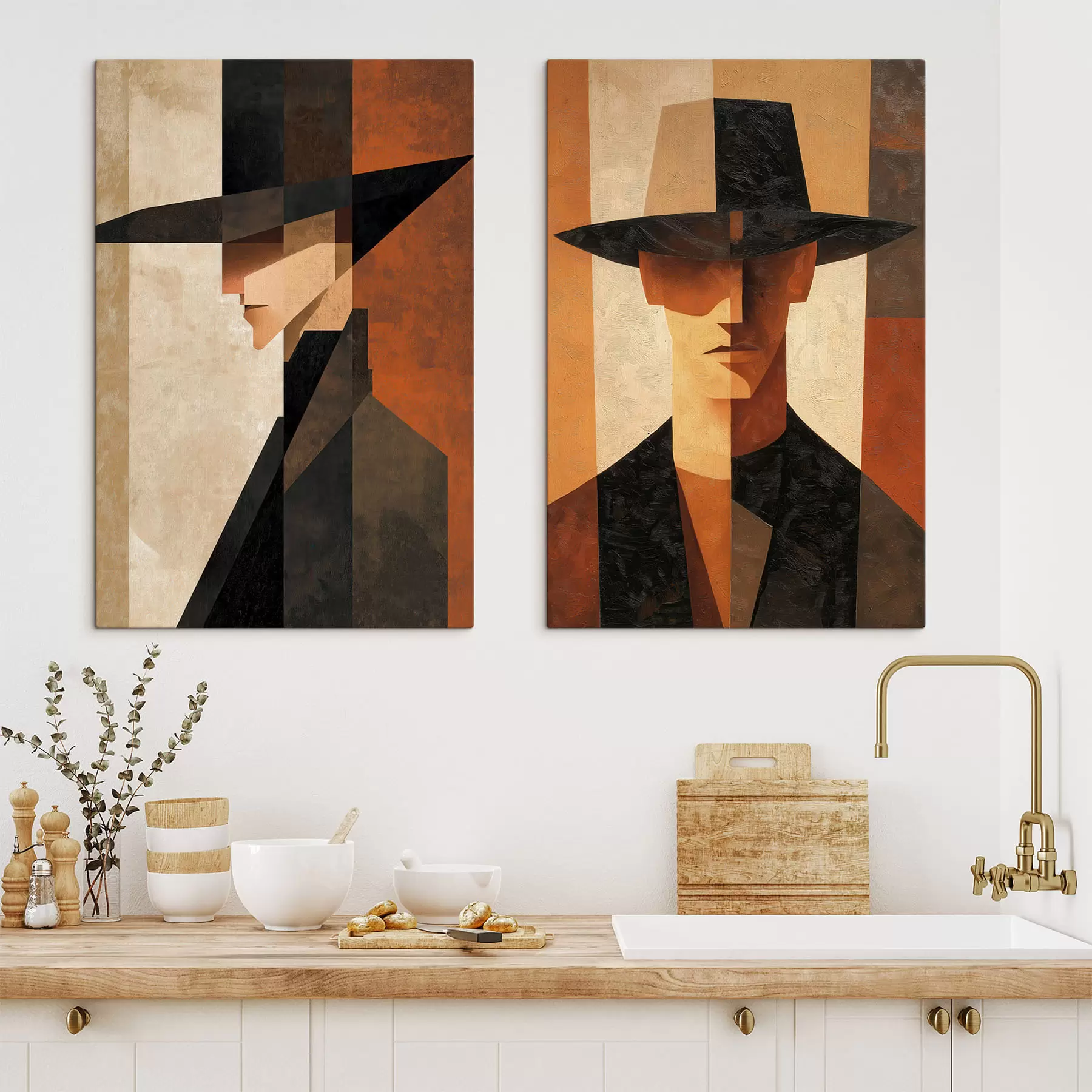 Glezna Ģeometrisks vīrieša portrets cepurē m30157