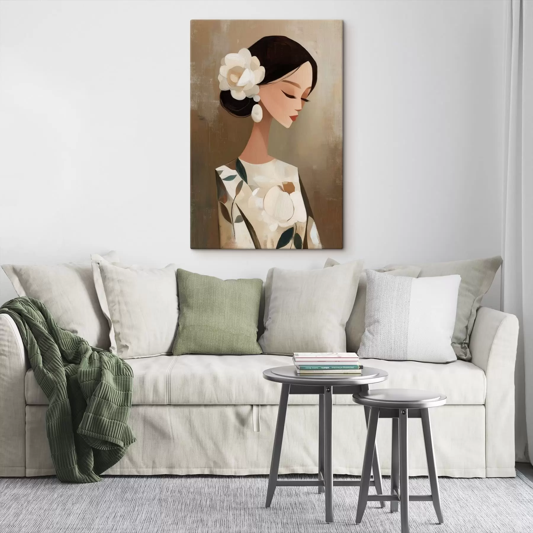 Glezna Meitene ar ziediem matos s48232