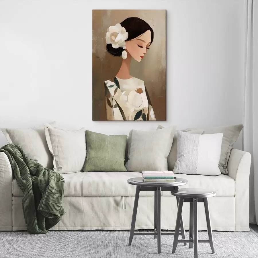 Glezna Meitene ar ziediem matos s48232