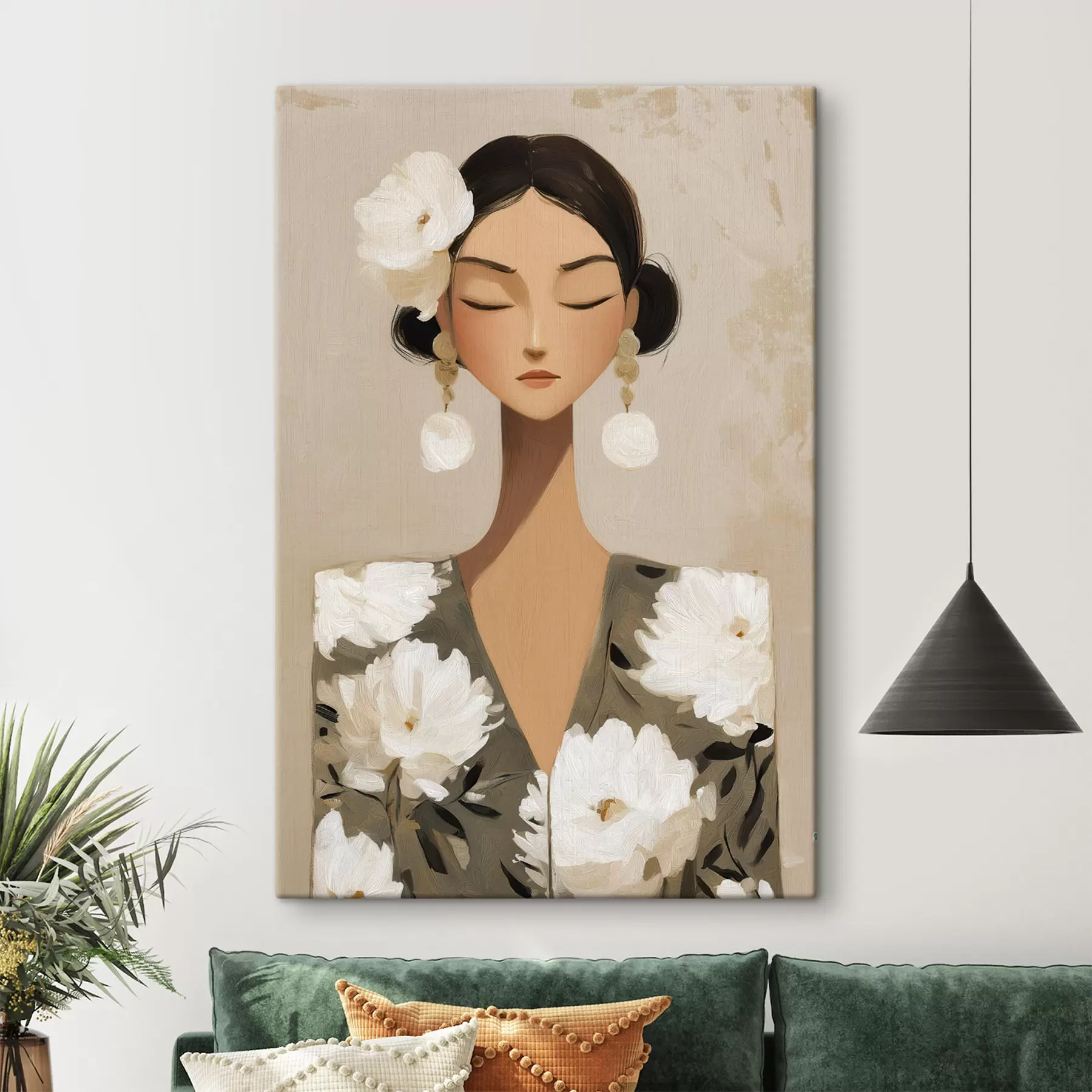 Glezna Meitene ar ziediem matos s48233