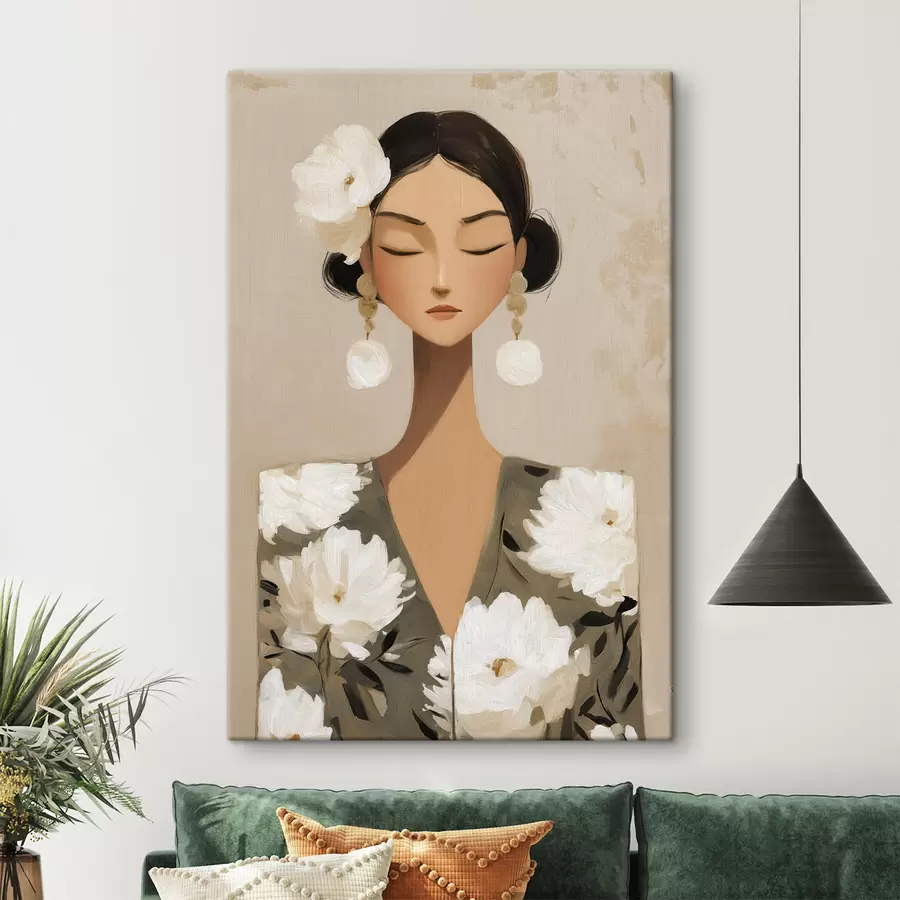 Glezna Meitene ar ziediem matos s48233