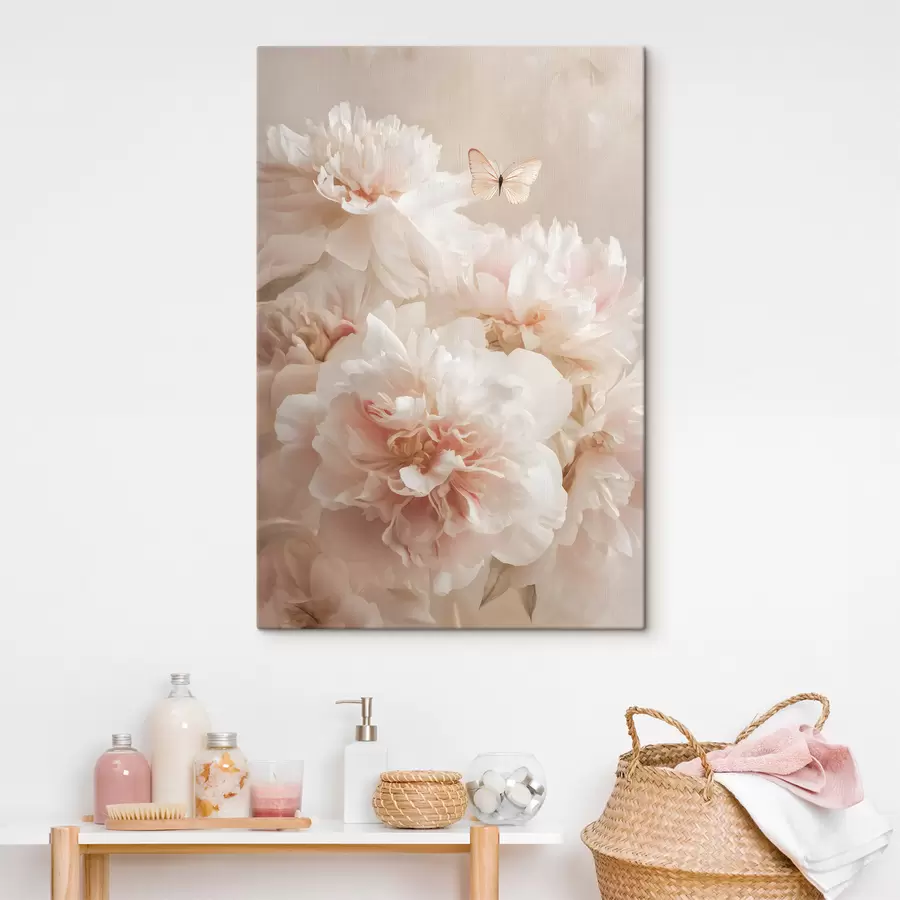 Glezna krāšņas rozā peonijas ar tauriņu s47954