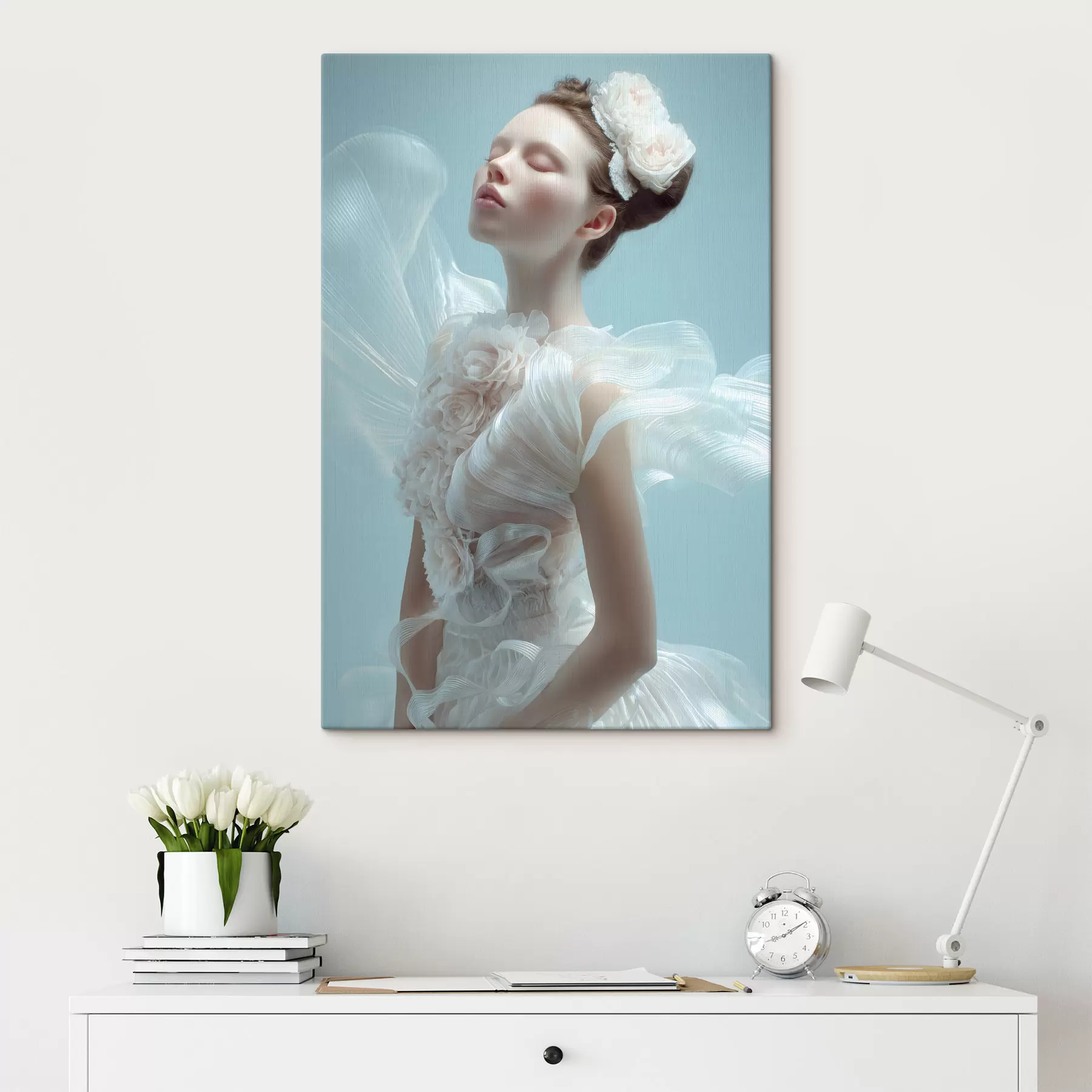 Glezna maiga meitene baltā kleitā s48287