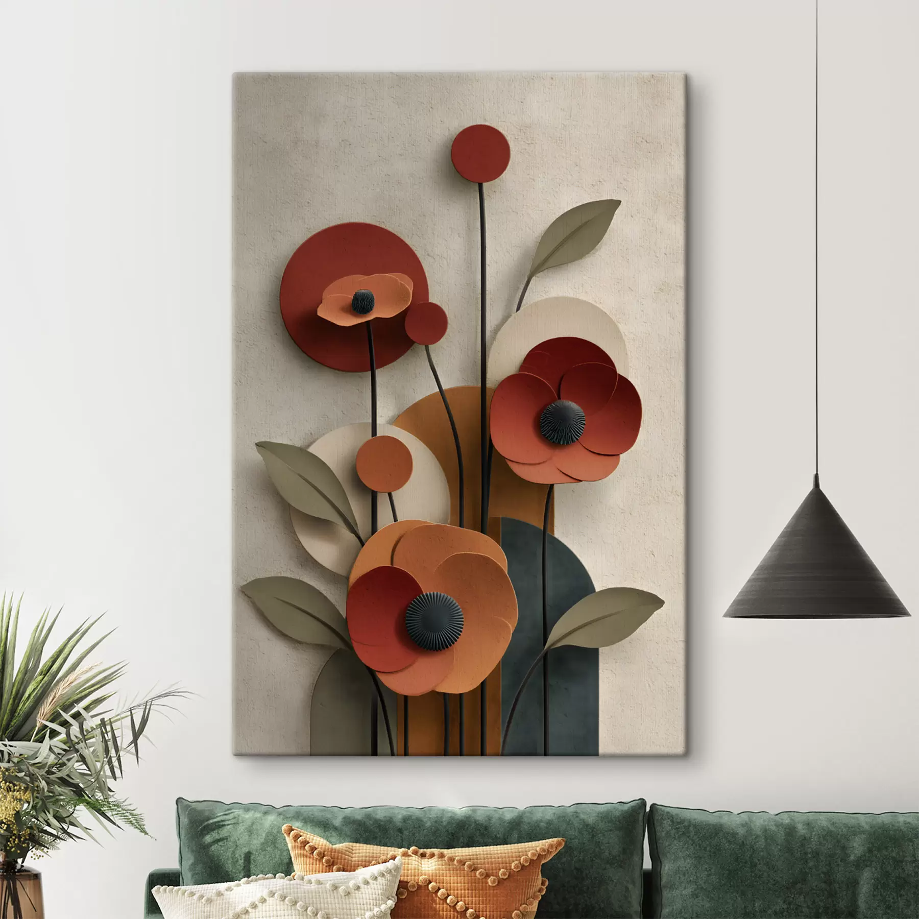 Glezna vienkāršotā stilā ziedi ar apjoma efektu s48293