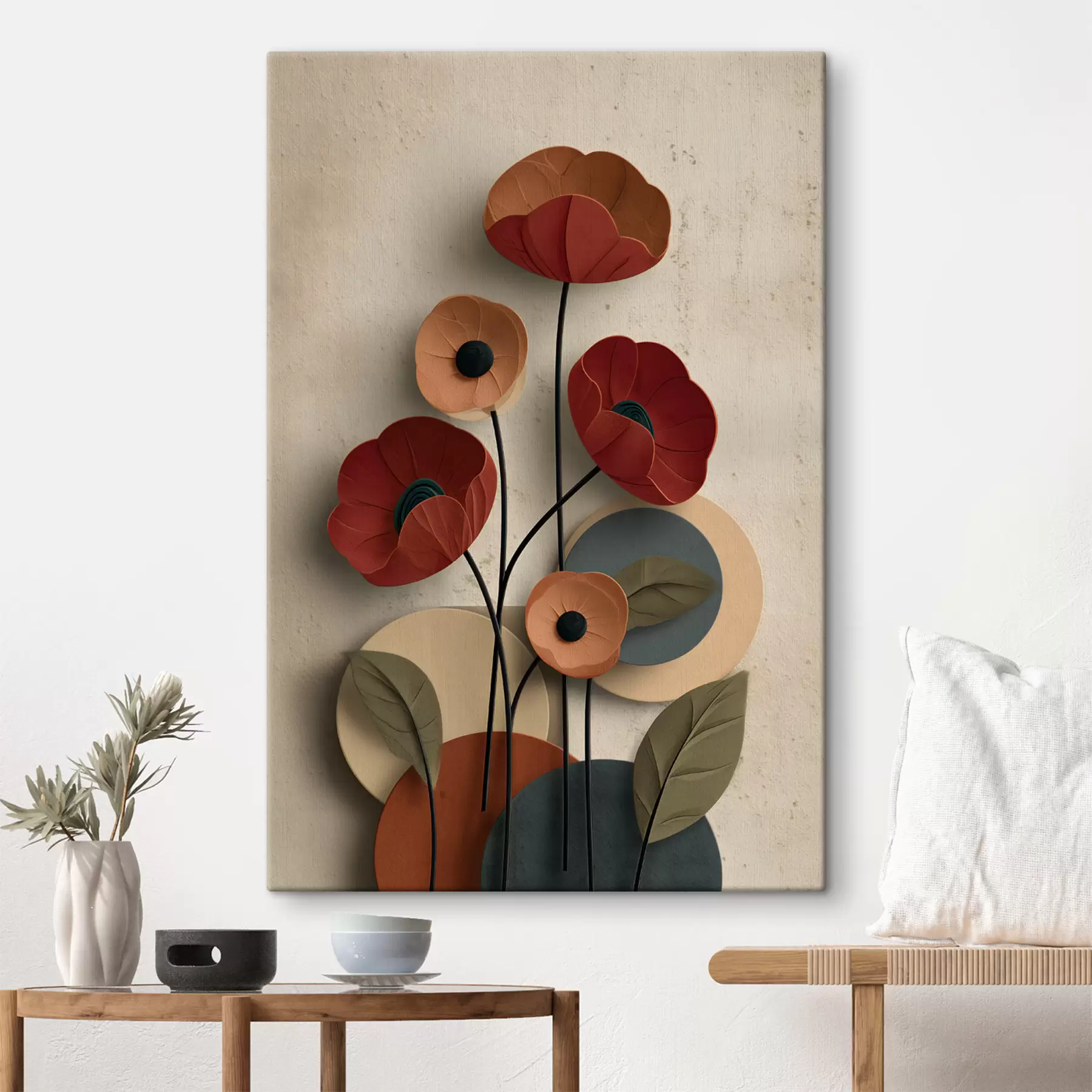 Glezna vienkāršotā stilā ziedi ar apjoma efektu s48294