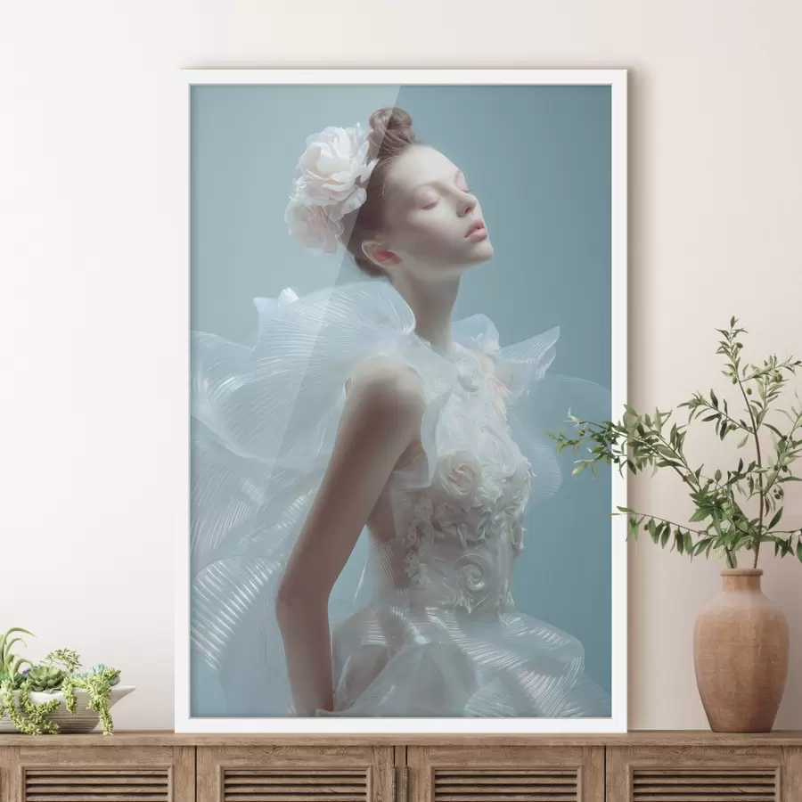 Fototapetes maiga meitene baltā kleitā f48288