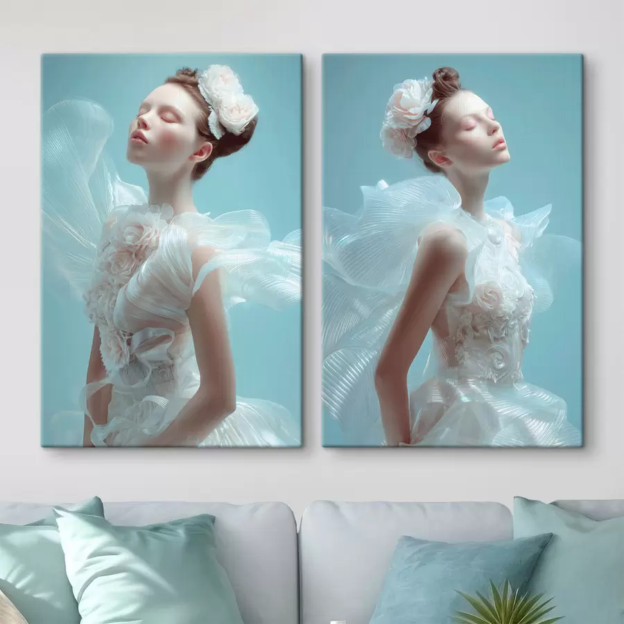 Fototapetes maiga meitene baltā kleitā m30175