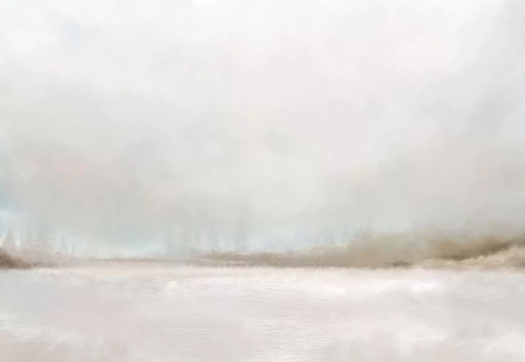 Fototapetes Miglas apklāts ainava ar ezeru un mežu w05319