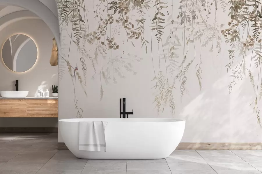 Fototapetes Savvaļas augu izkāršana uz gaiša fona w05320