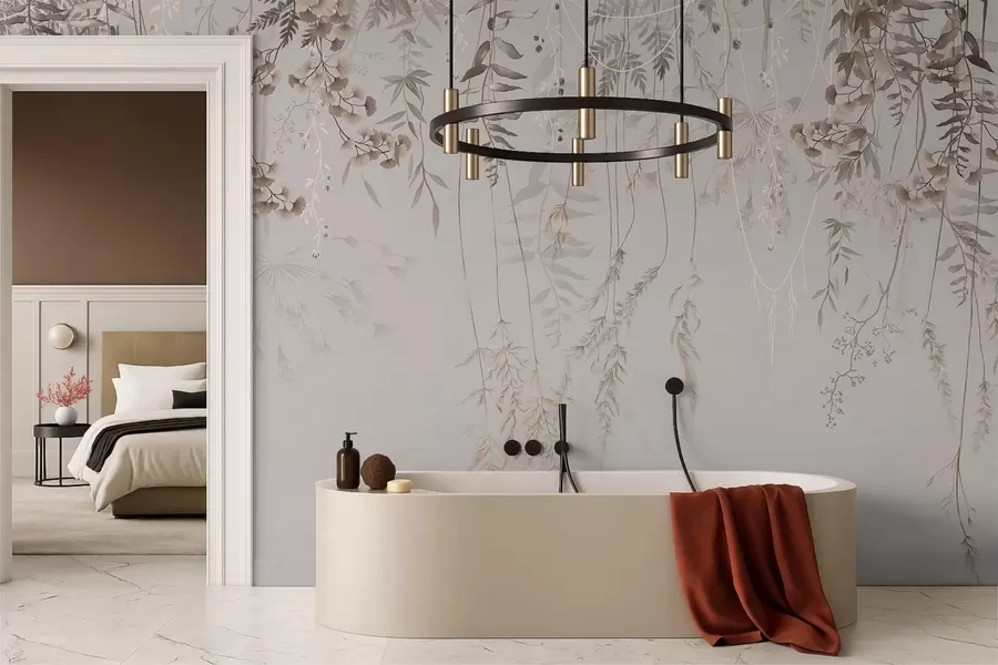 Fototapetes Delikātas karājošas zāles uz gaiša fona w05320v2