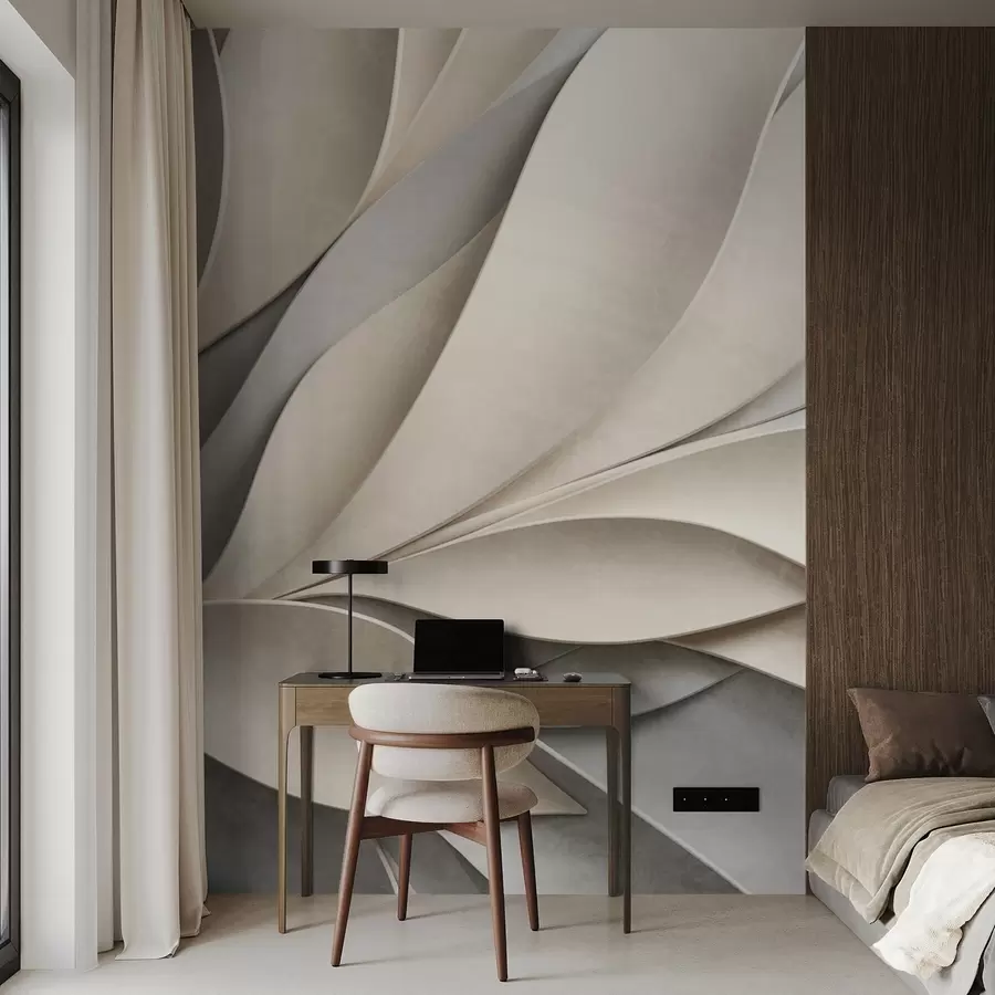 Fototapetes Abstraktas lapas smilškrāsā un pelēkā krāsā, teksturēta modernā māksla w09769