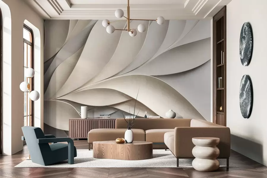 Fototapetes Abstraktas lapas smilškrāsā un pelēkā krāsā, teksturēta modernā māksla w09769