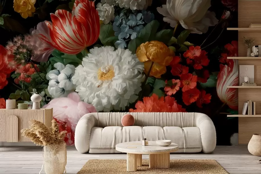 Fototapetes Grezns ziedu kompozīcija, kas atgādina pavasara dārzu w09676