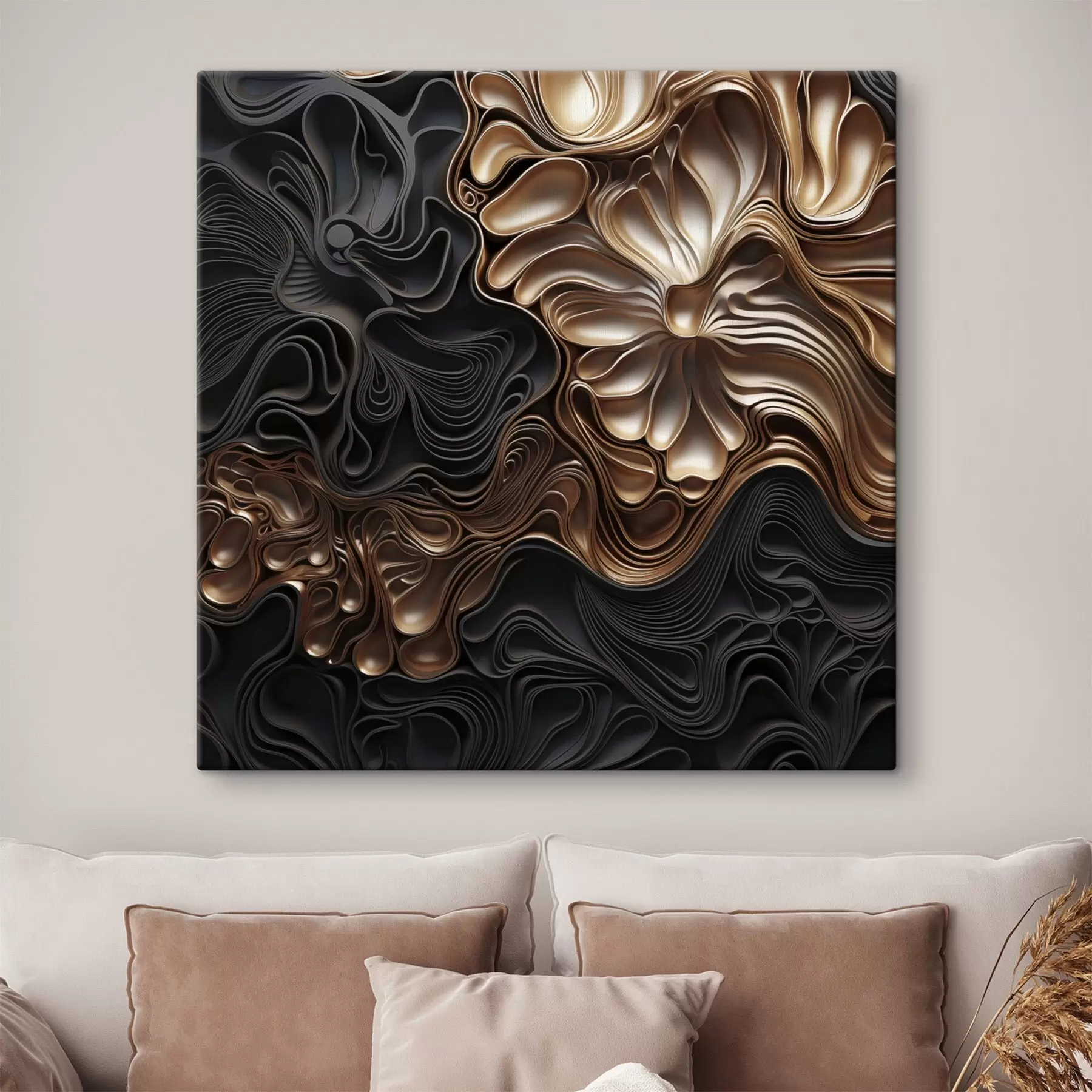 Glezna Abstraktas, plūstošas, organiski veidotas tumšas formas, kas veido faktūru bagātu modernās mākslas darbu s48383