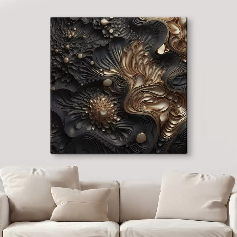 Glezna Abstraktas, plūstošas, organiski veidotas tumšas formas, kas veido faktūru bagātu modernās mākslas darbu s48384