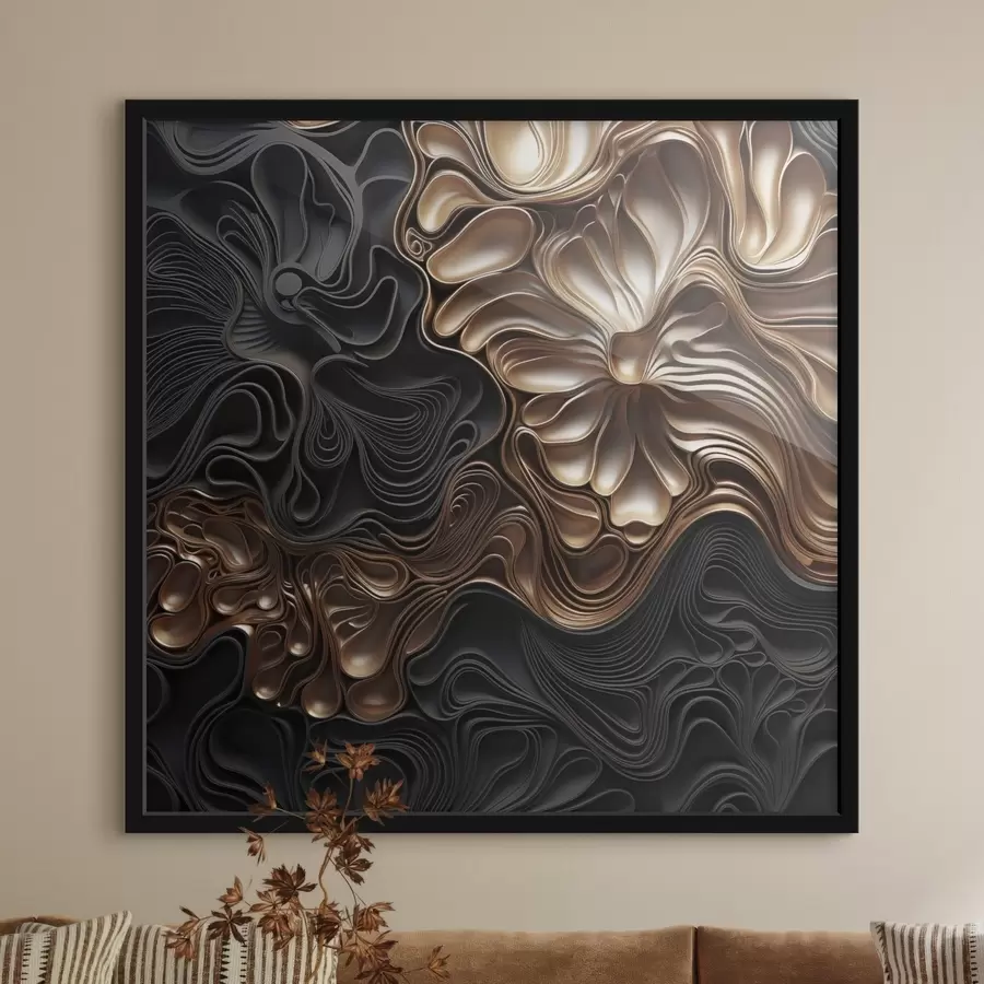Fototapetes Abstraktas, plūstošas, organiski veidotas tumšas formas, kas veido faktūru bagātu modernās mākslas darbu f48383