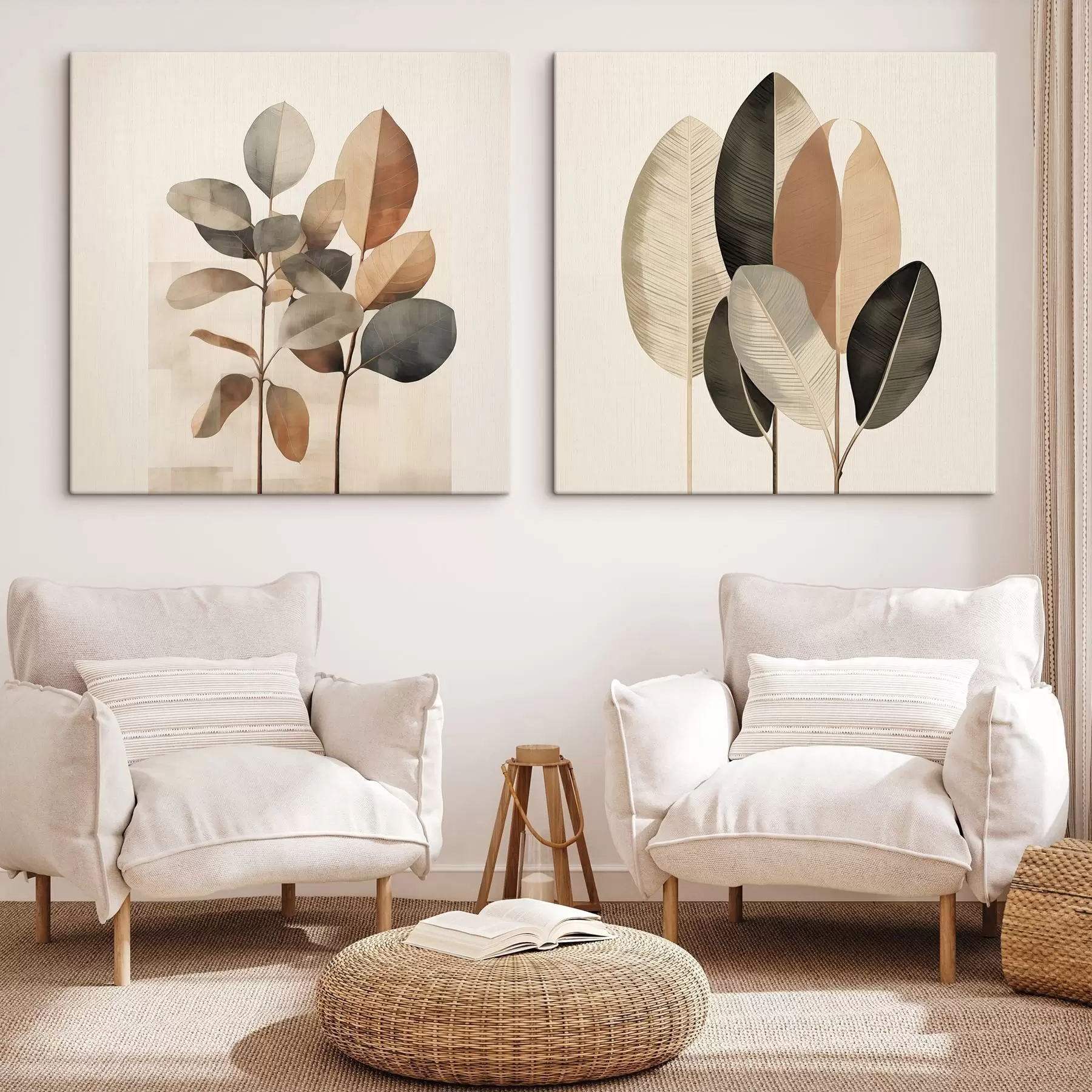 Glezna Augsti augi ar ovālām lapām klusinātos toņos un abstraktām taisnstūra formām m30211