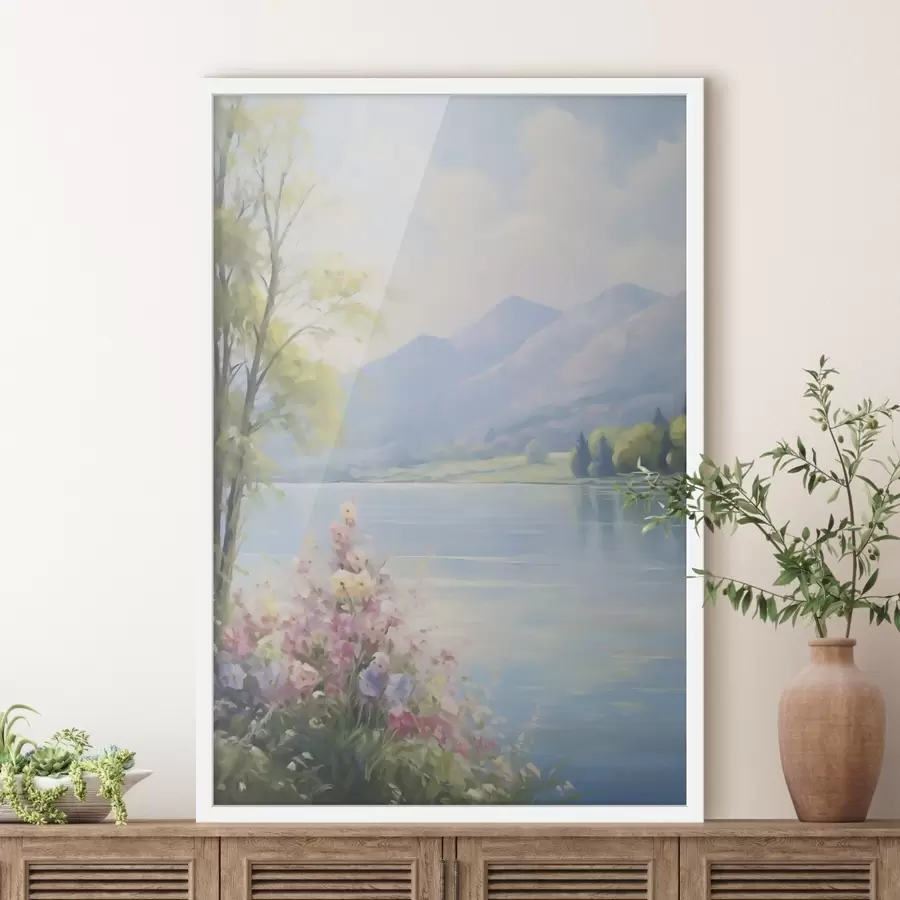 Fototapetes Glezna, kurā attēlota ezera ainava f48423