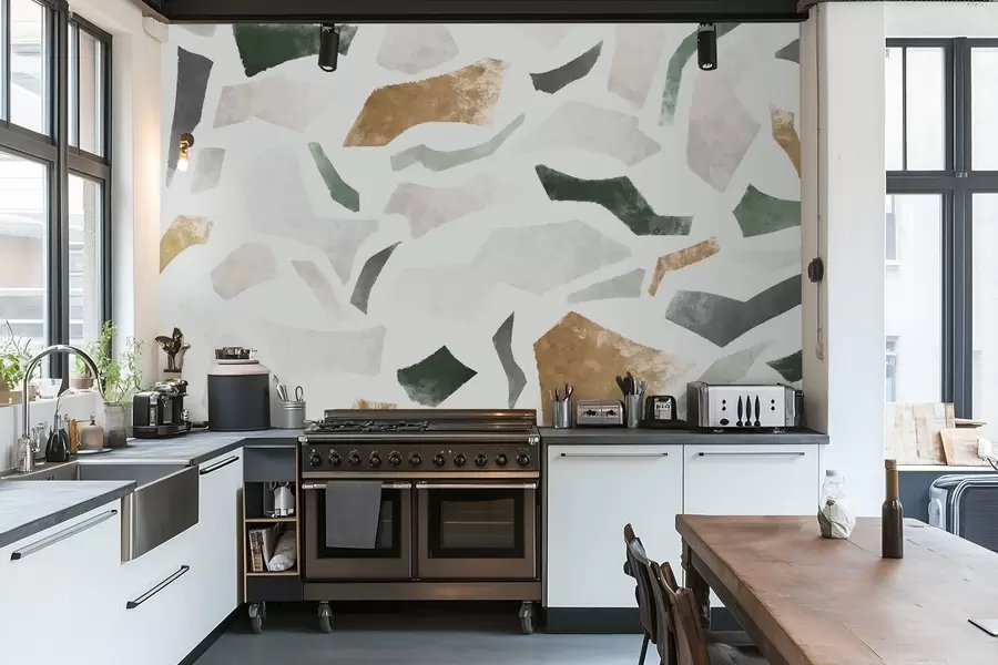 Fototapetes Abstrakti teksturēti fragmenti zaļos un smilškrāsas toņos w05146