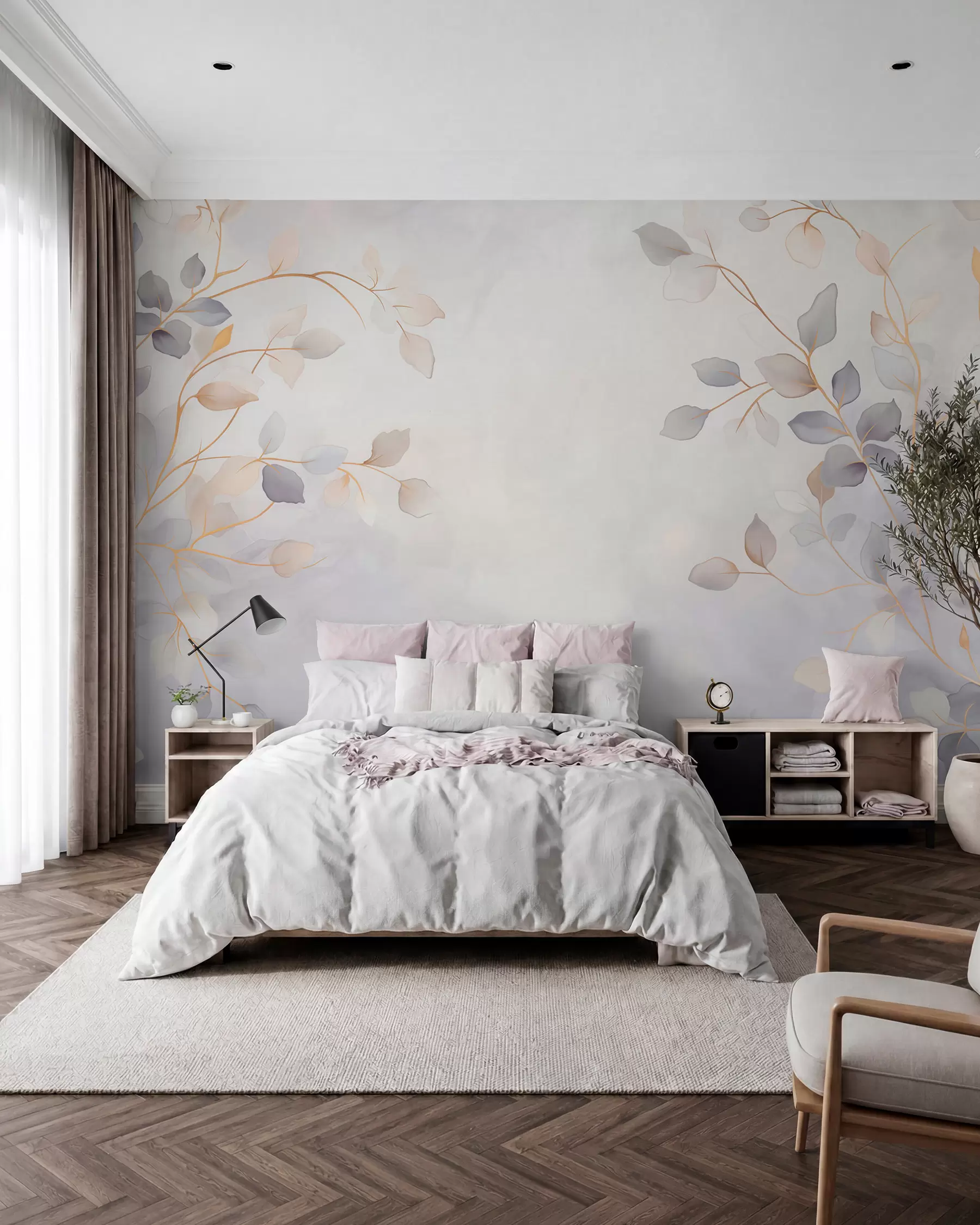 Fototapetes Pasteļtoņu zari dūmakā w05296