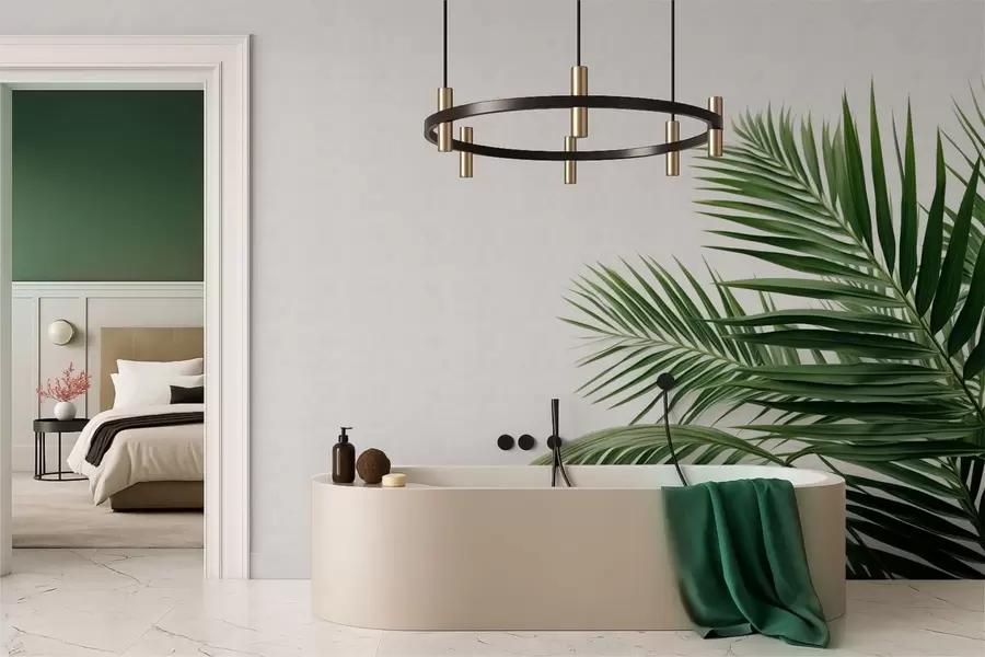 Fototapetes Zaļas palmu lapas uz gaiša fona w05391