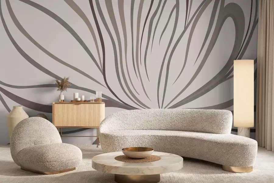 Fototapetes Abstrakta zieda attēls ar līnijām pelēkos un rozā toņos w05392