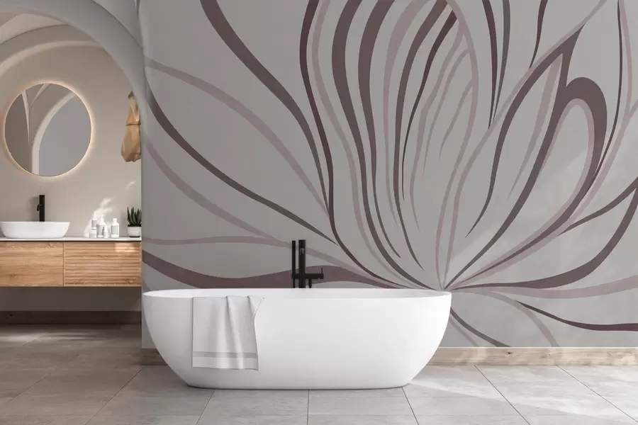 Fototapetes Stilizēts zieds ar maigām līnijām rozā un smilškrāsas toņos w05392v1