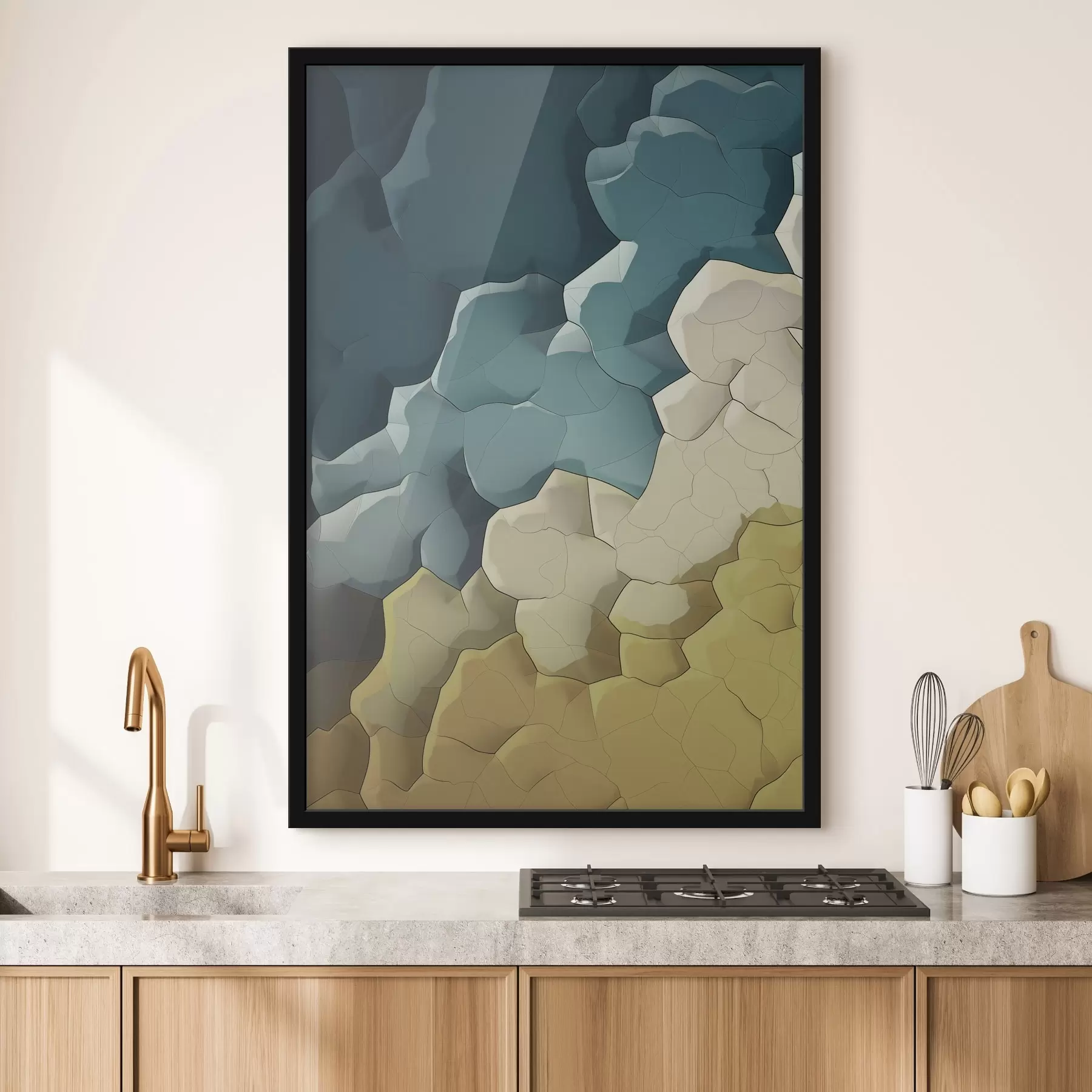 Fototapetes Bēša un tirkīza krāsu abstrakcija, ģeometriskā māksla f48477