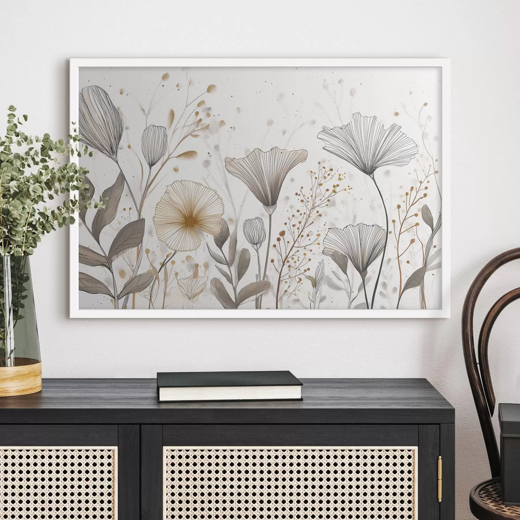 Fototapetes Grafiskas ziedu un zāles motīvi, minimālisms f48484