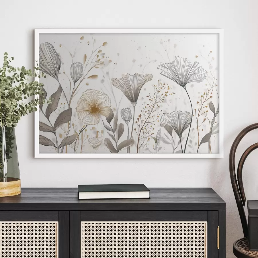 Fototapetes Grafiskas ziedu un zāles motīvi, minimālisms f48484