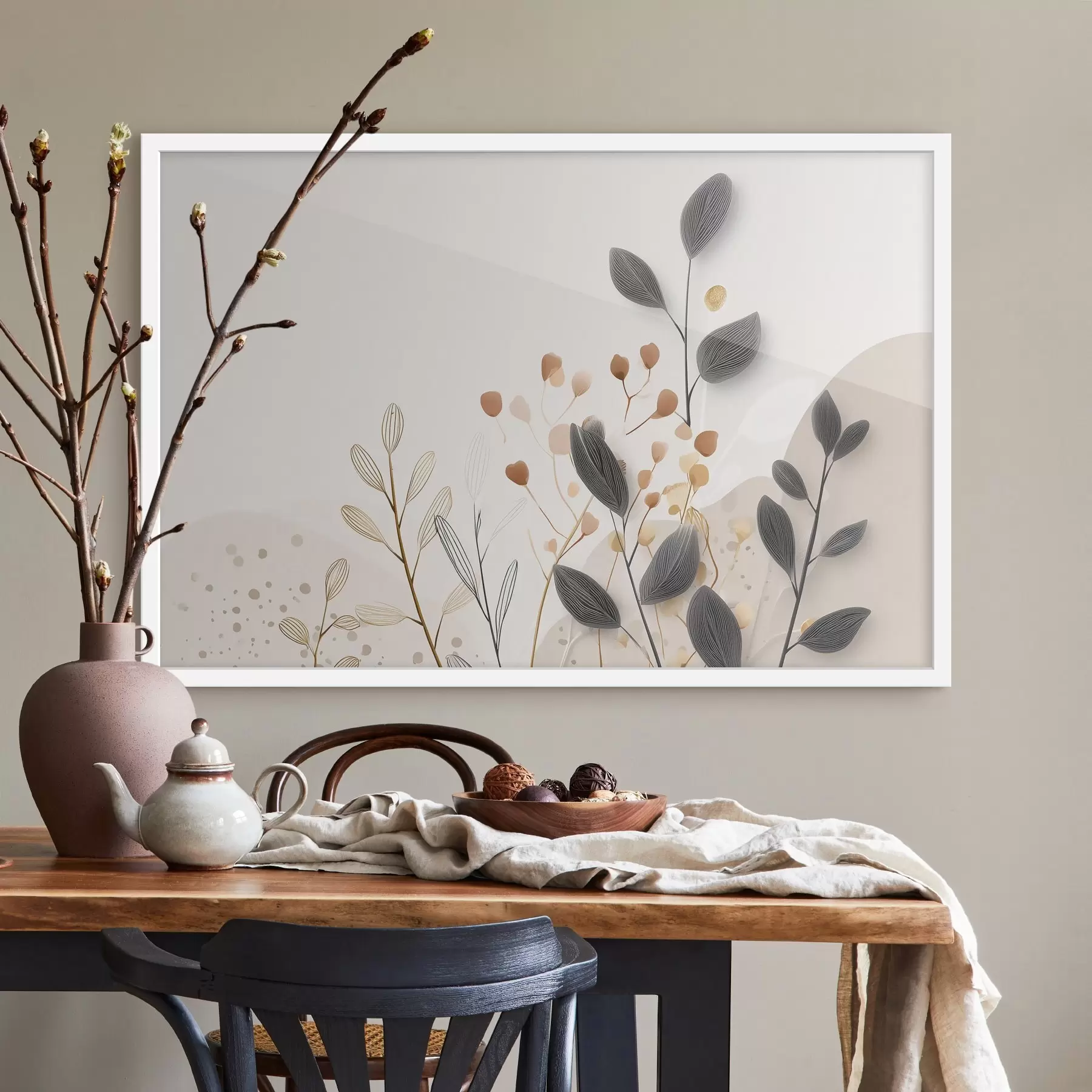 Fototapetes Botānika, minimālisms, smilškrāsas lapas f48485