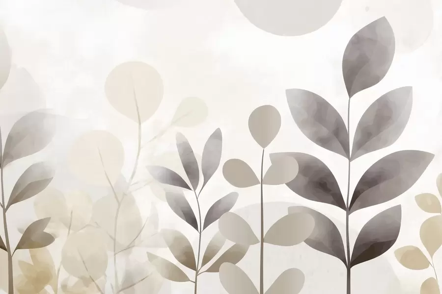 Fototapetes Bēša un pelēka lapu silueti, minimālisms f48487
