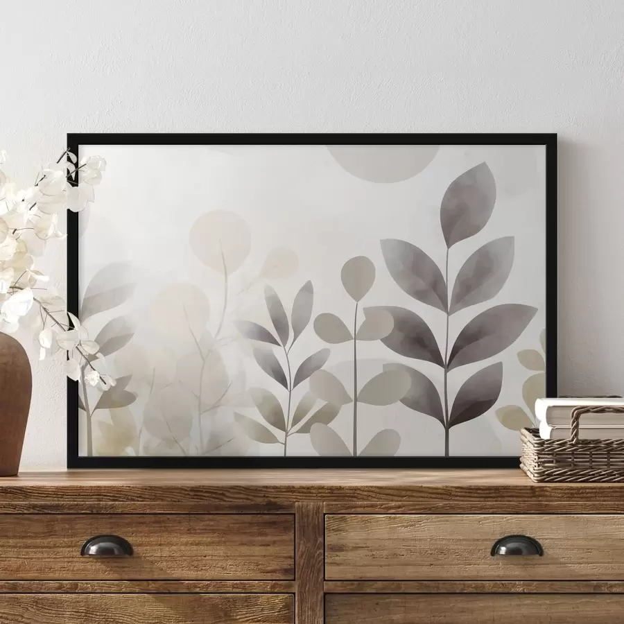 Fototapetes Bēša un pelēka lapu silueti, minimālisms f48487