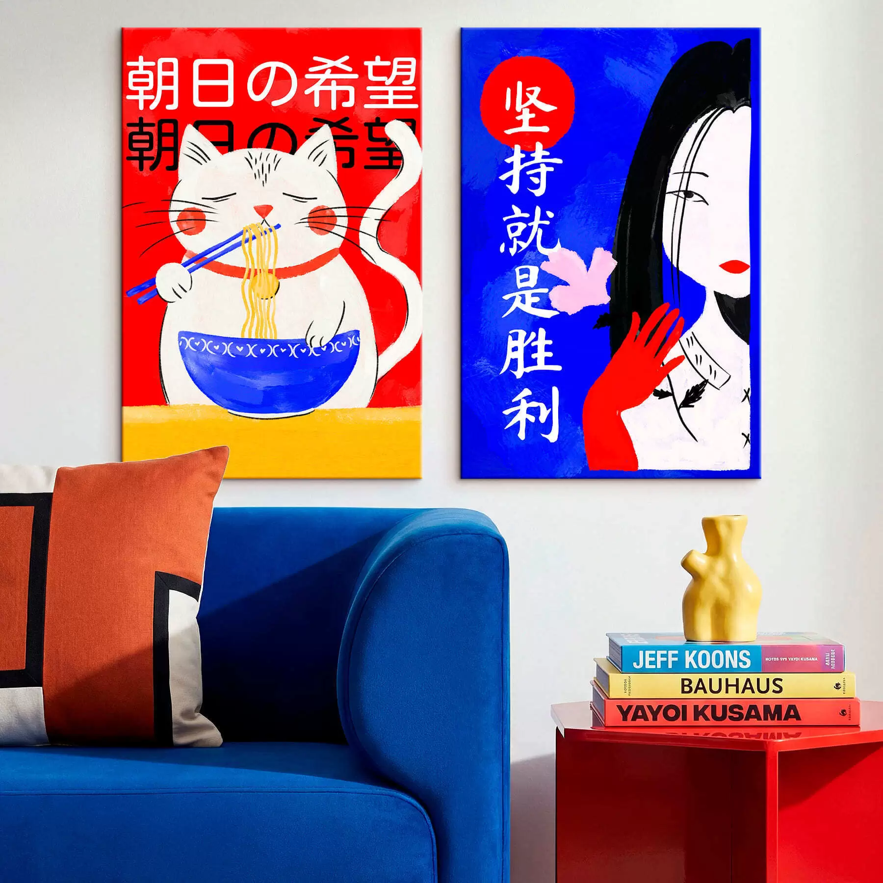 Glezna Divdaļīgs portrets ar kaķi un sievieti izteiksmīgā stilā m30233