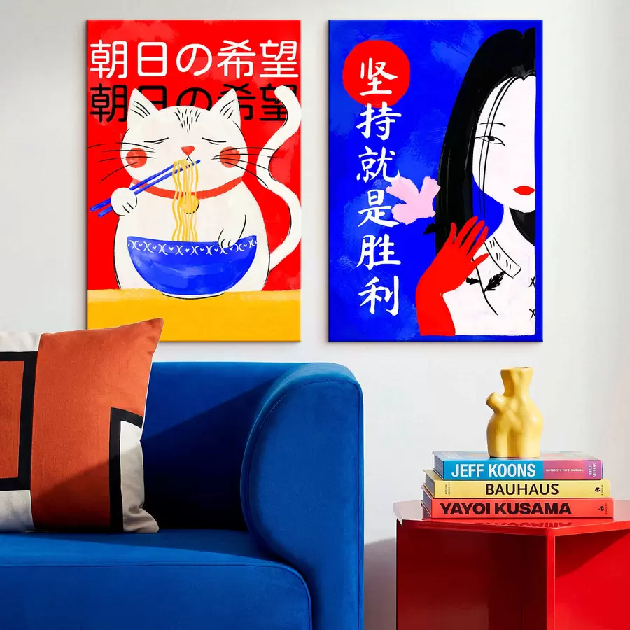 Glezna Divdaļīgs portrets ar kaķi un sievieti izteiksmīgā stilā m30233