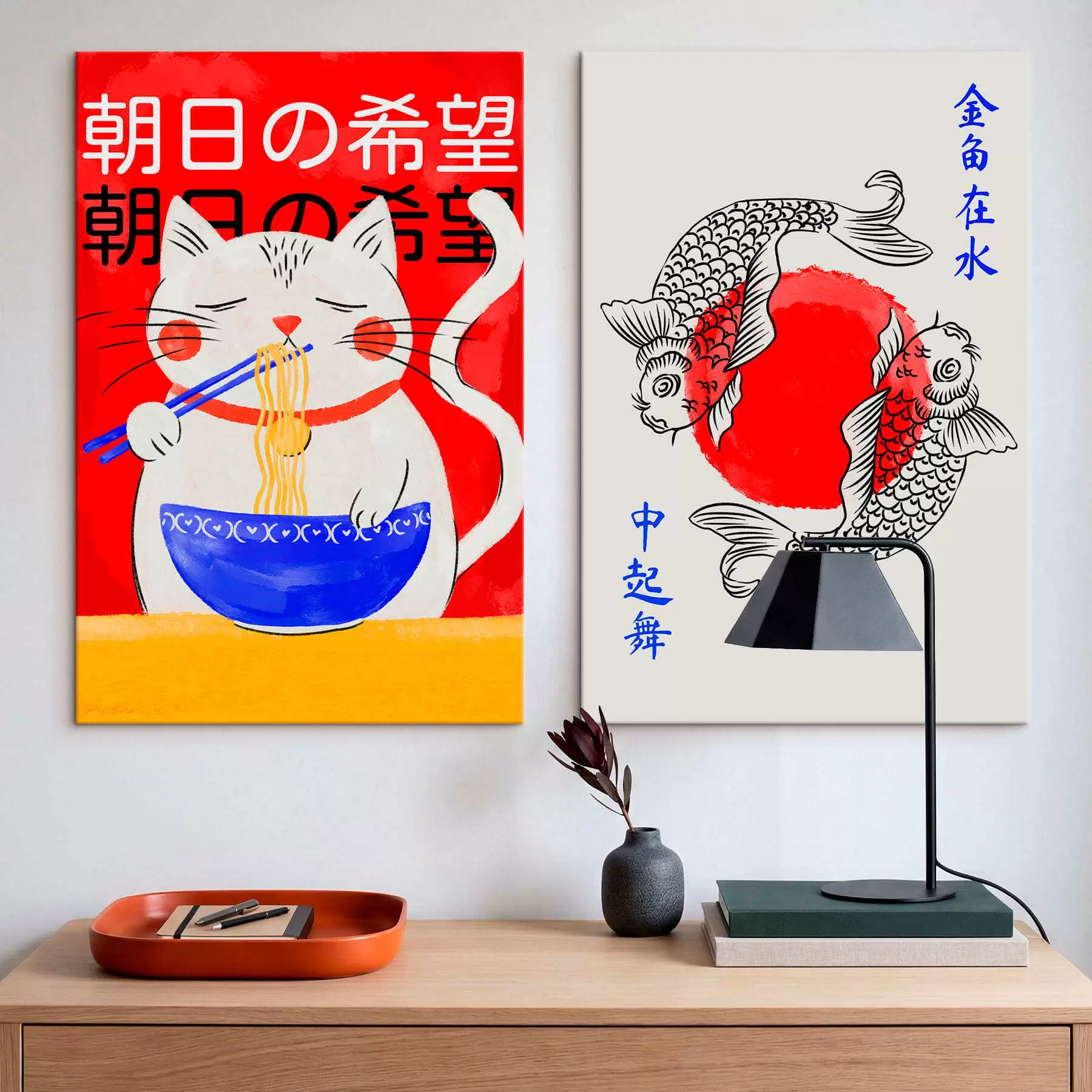 Glezna Diptiks ar sievietes portretu un dekoratīvu zivi m30234