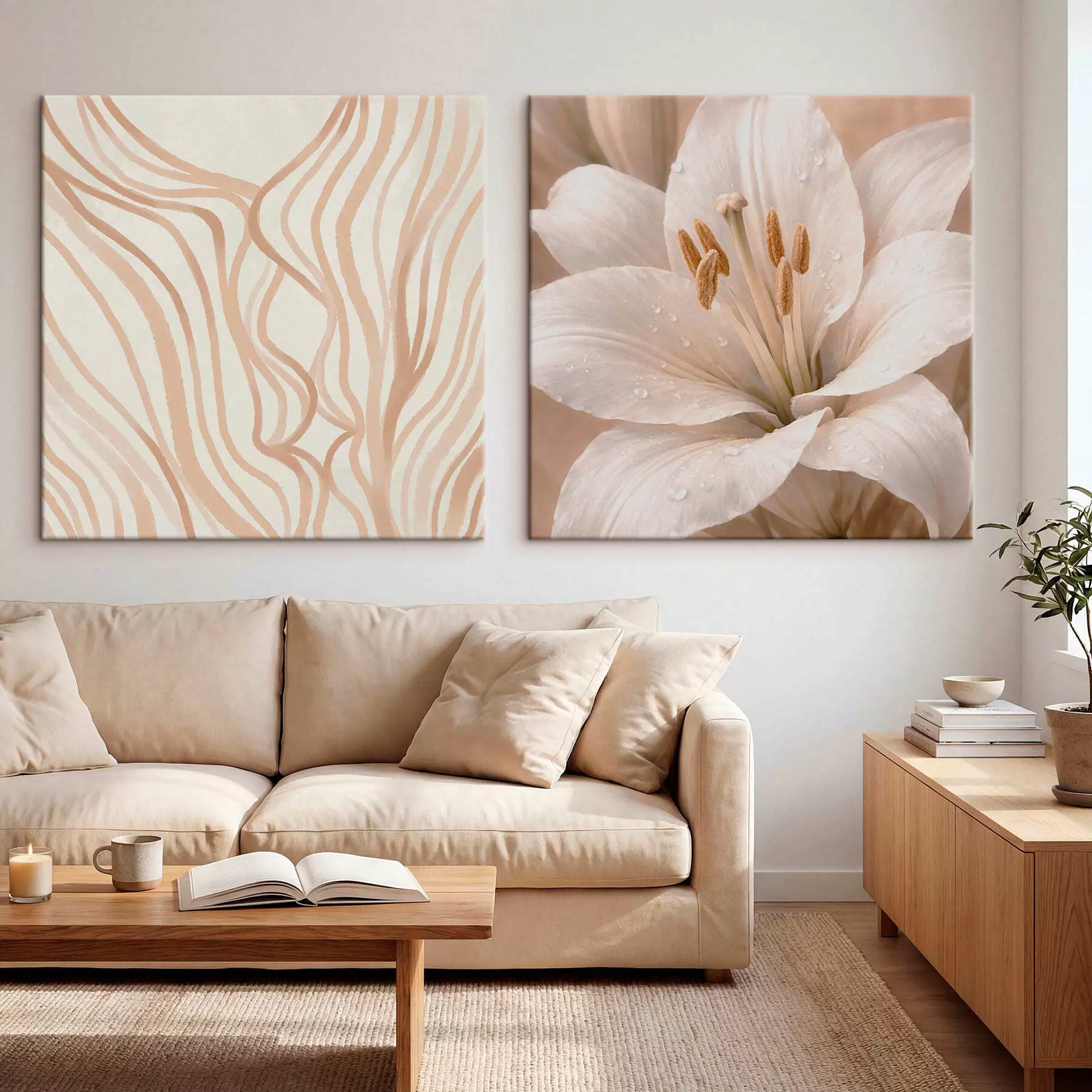 Glezna Diptiks ar ziediem un abstraktām formām m30236