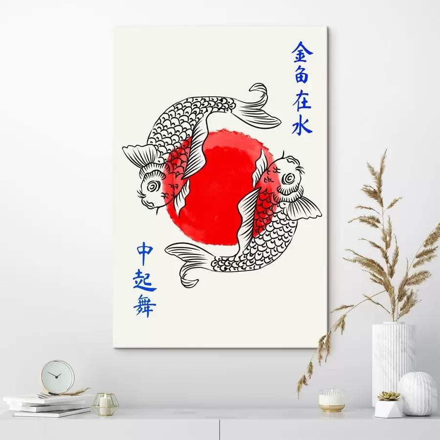 Glezna Divas dekoratīvas zivis ap sarkanu apli s48033