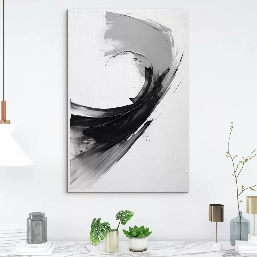 Glezna Abstrakts melns otas triepiens uz balta fona s48326