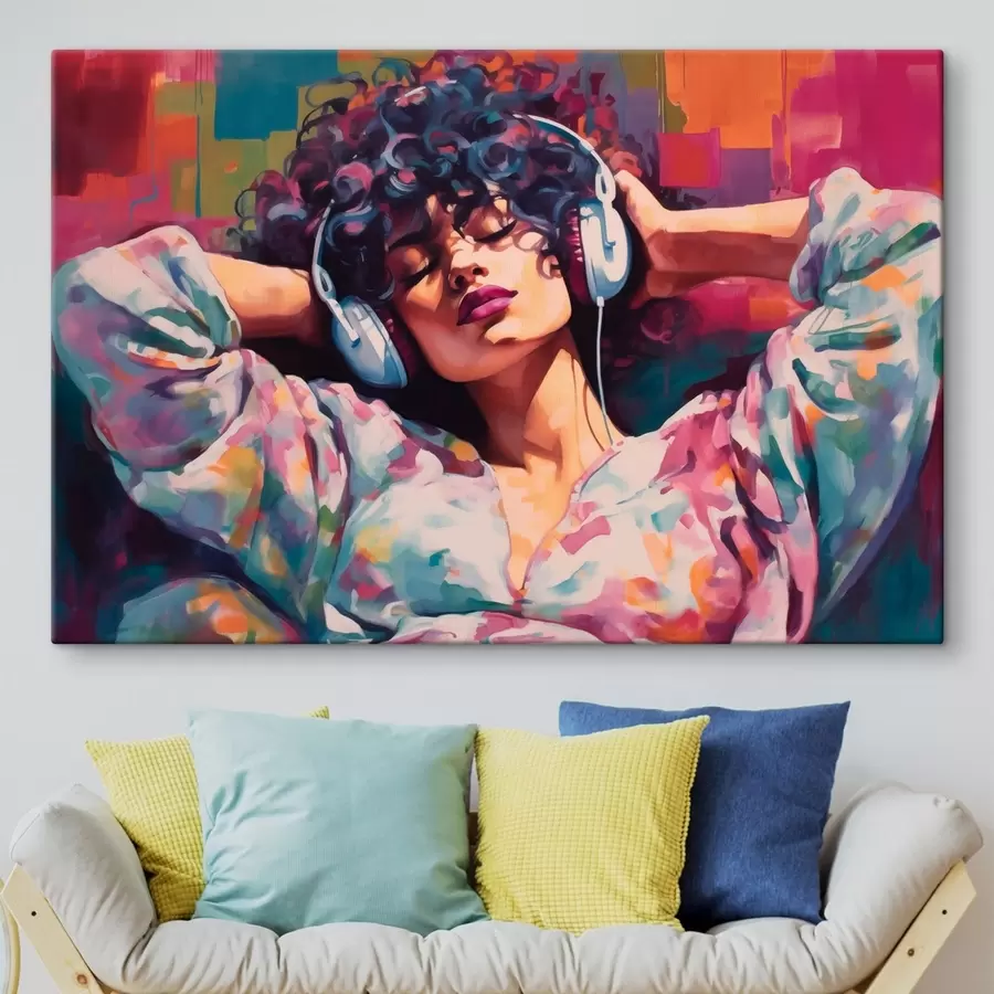 Glezna Sieviete ar austiņām krāsainā stilā s48335