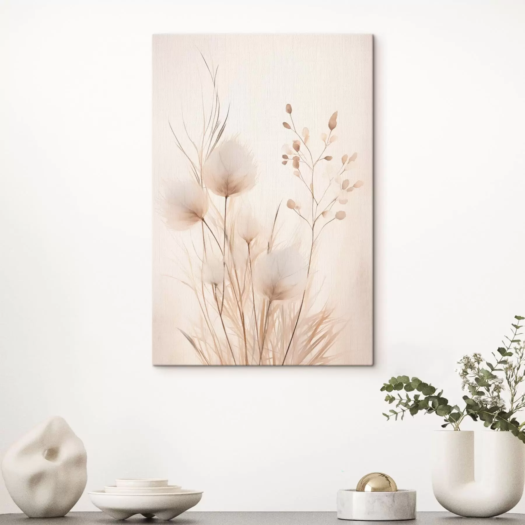 Glezna Maigi lauka augi smilškrāsas toņos s48346