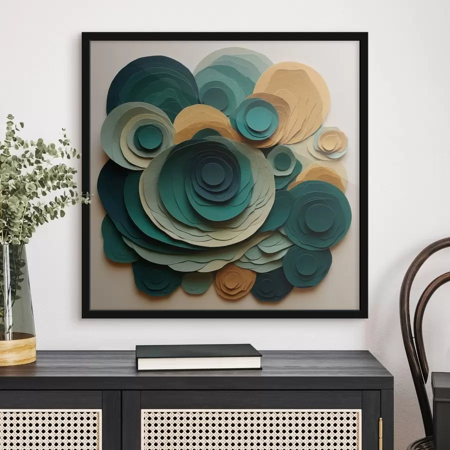 Fototapetes Daudzslāņu papīra apļi zaļos un smilškrāsas toņos f48332