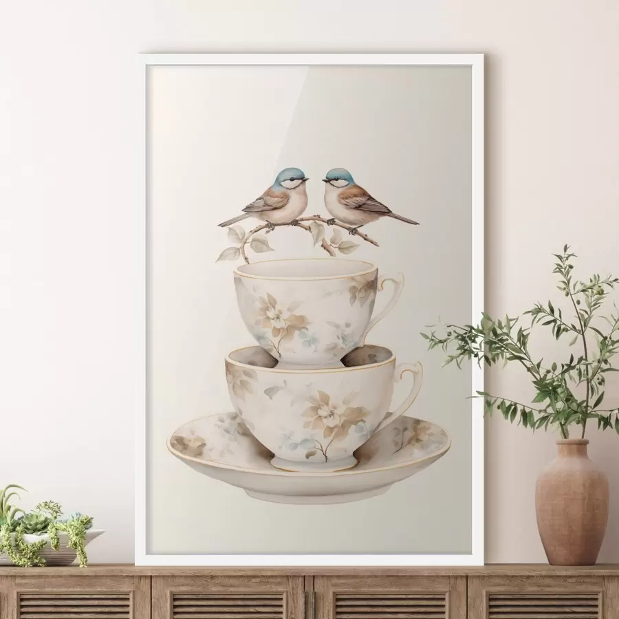 Fototapetes Divi putni uz zara virs tējas tases f48347