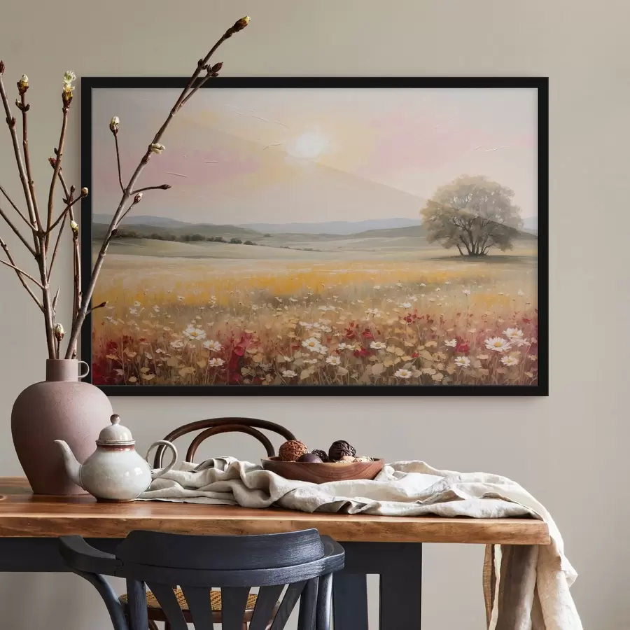 Fototapetes Ainava ar ziedu lauku un koku pie horizonta f48355